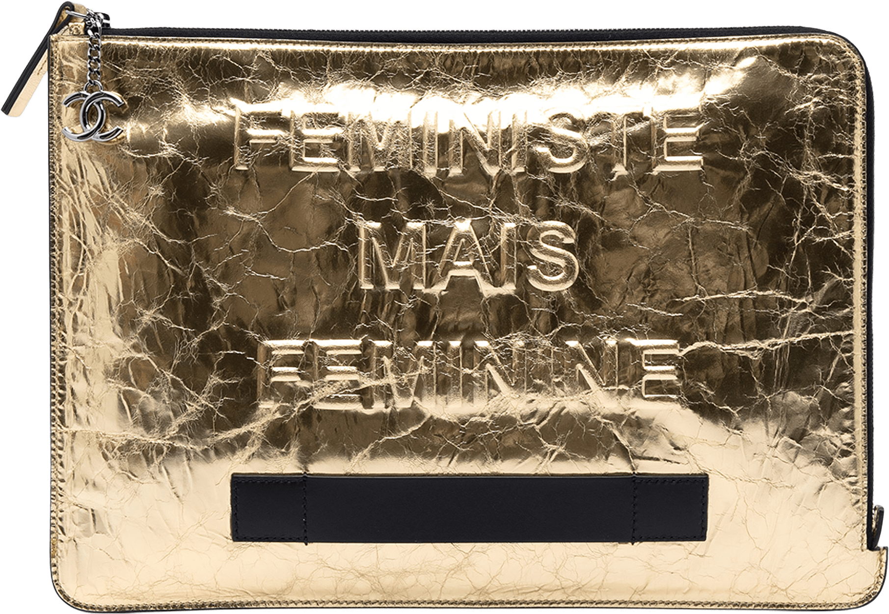 Chanel Metallic Crinkled Calfskin Feministe Mais Feminine Pouch, från Luxclusif, i färgen gold.