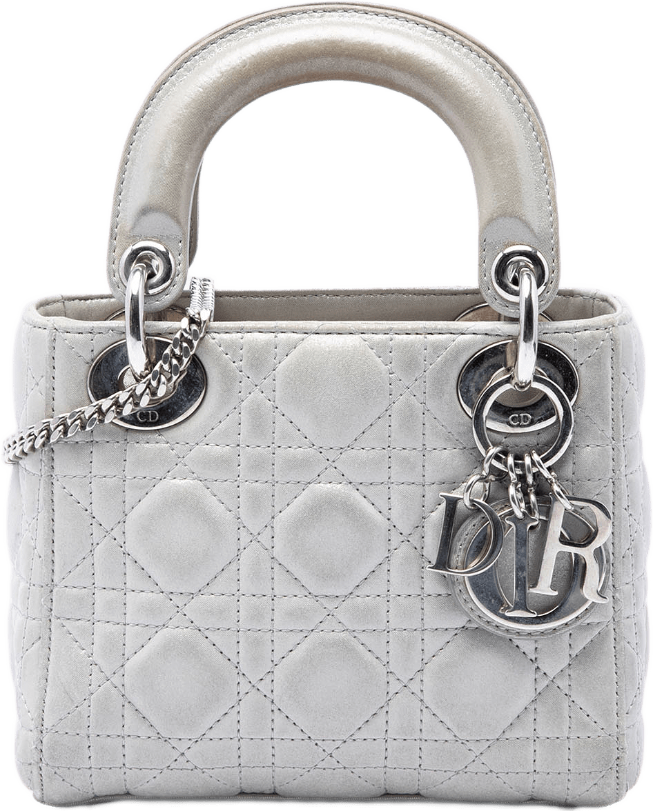Dior Mini Iridescent Lambskin Cannage Lady Dior, från Luxclusif, i färgen silver.
