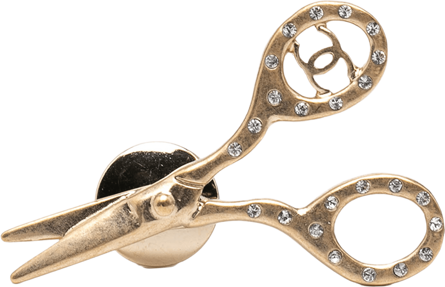 Chanel Cc Gold Plated Strass Scissors Brooch Pin, från Luxclusif, i färgen gold.
