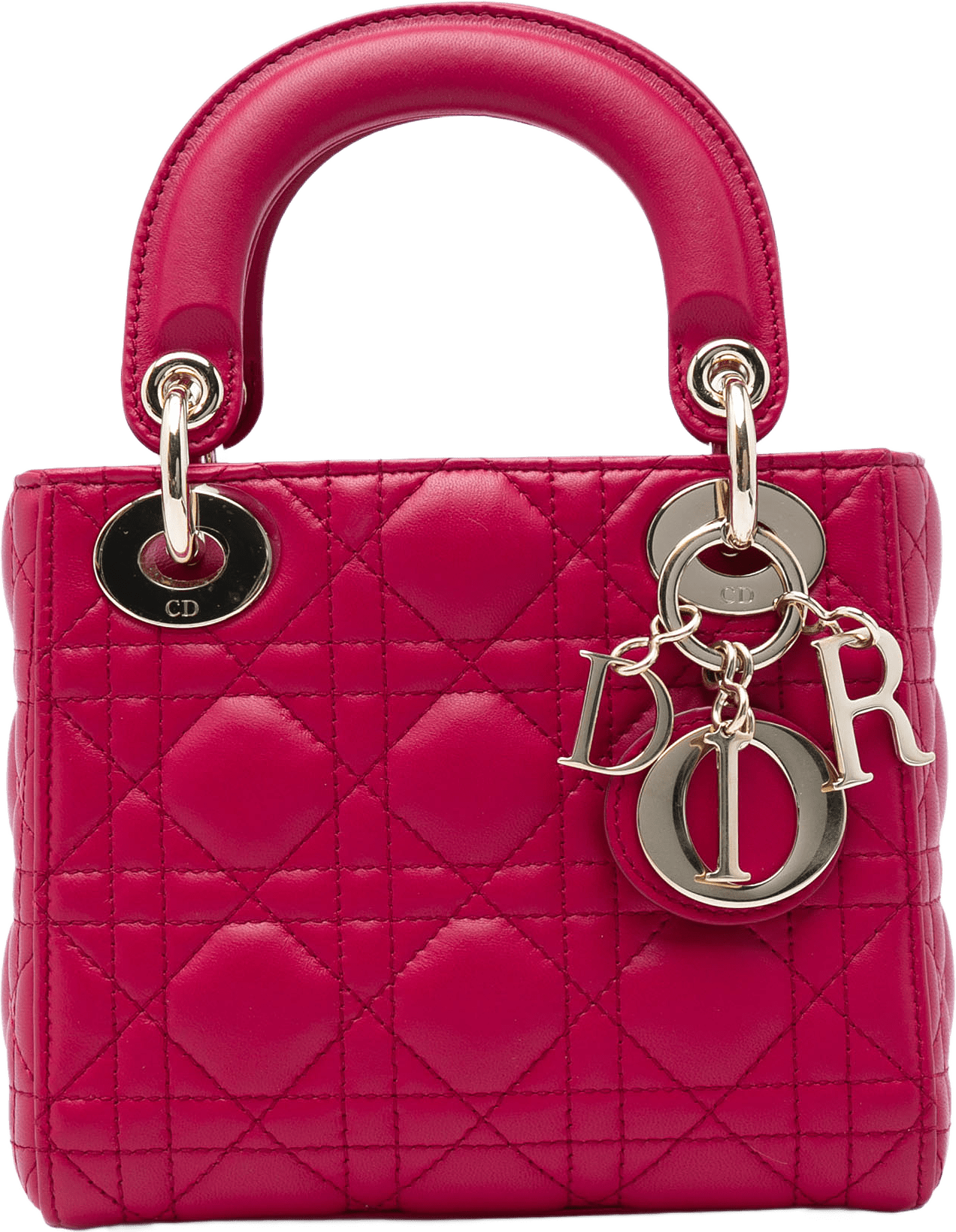 Dior Mini Lambskin Cannage Lady Dior, från Luxclusif, i färgen röd.