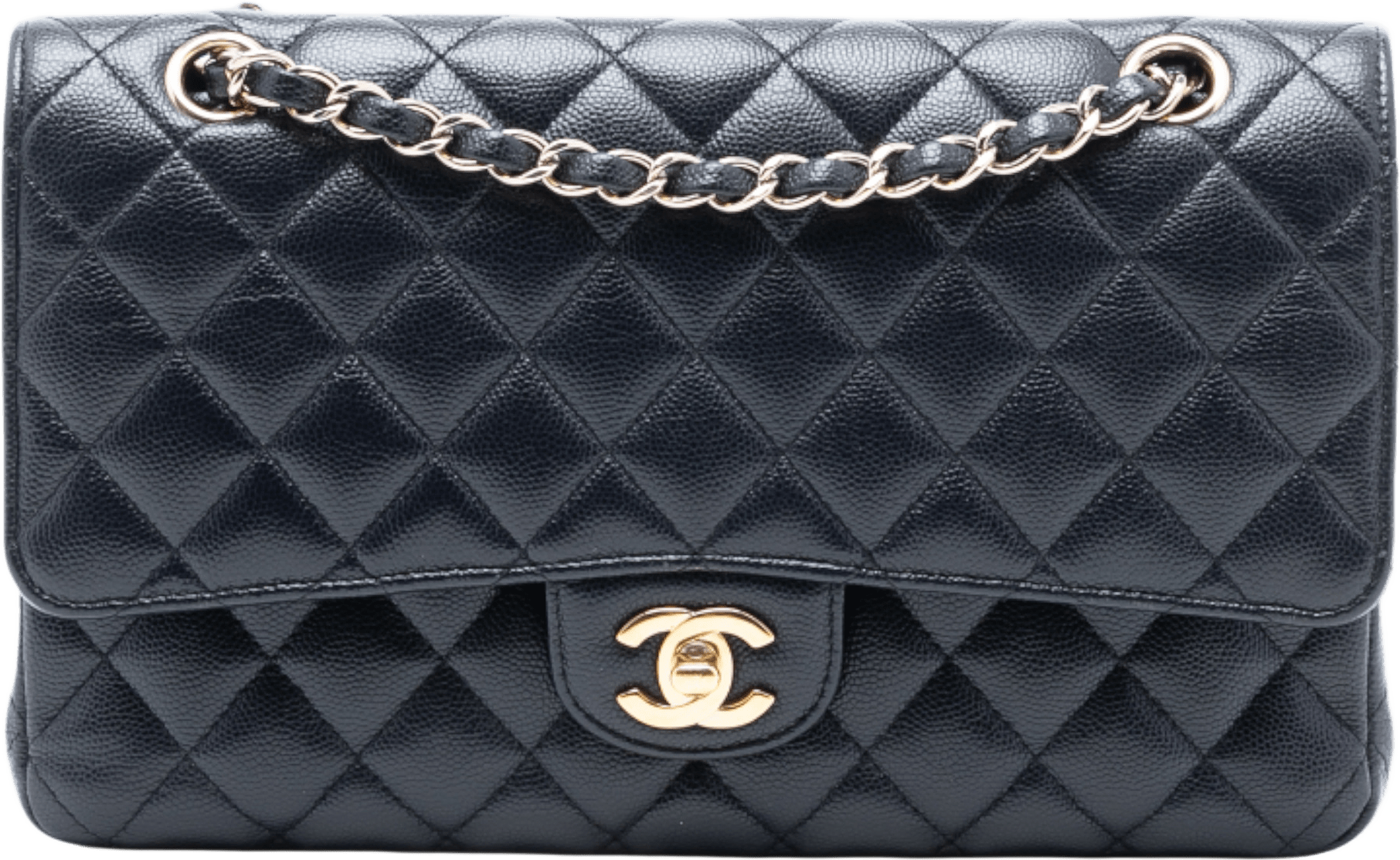 Chanel Medium Classic Caviar Double Flap, från Luxclusif, i färgen navy.