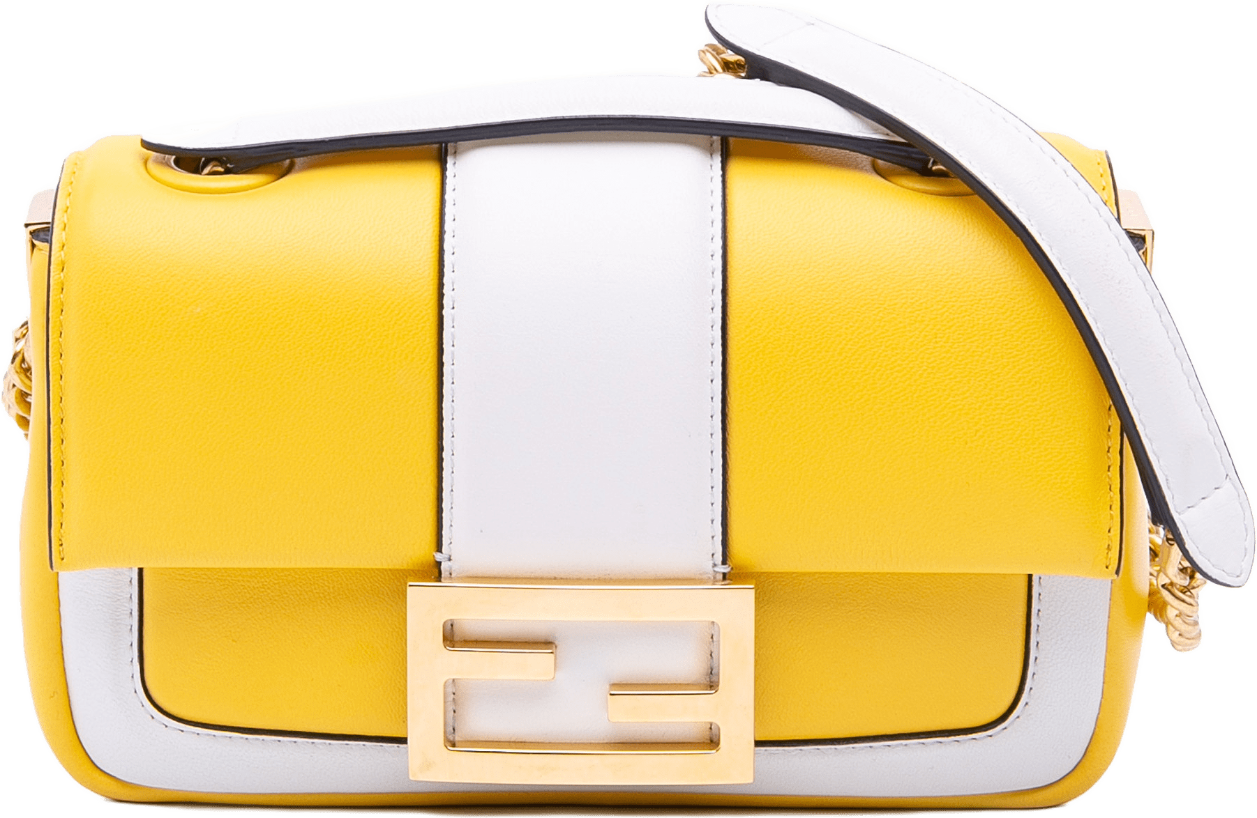 Fendi Mini Bicolor Nappa Apolo Chain Baguette Shoulder Bag, från Luxclusif, i färgen yellow.
