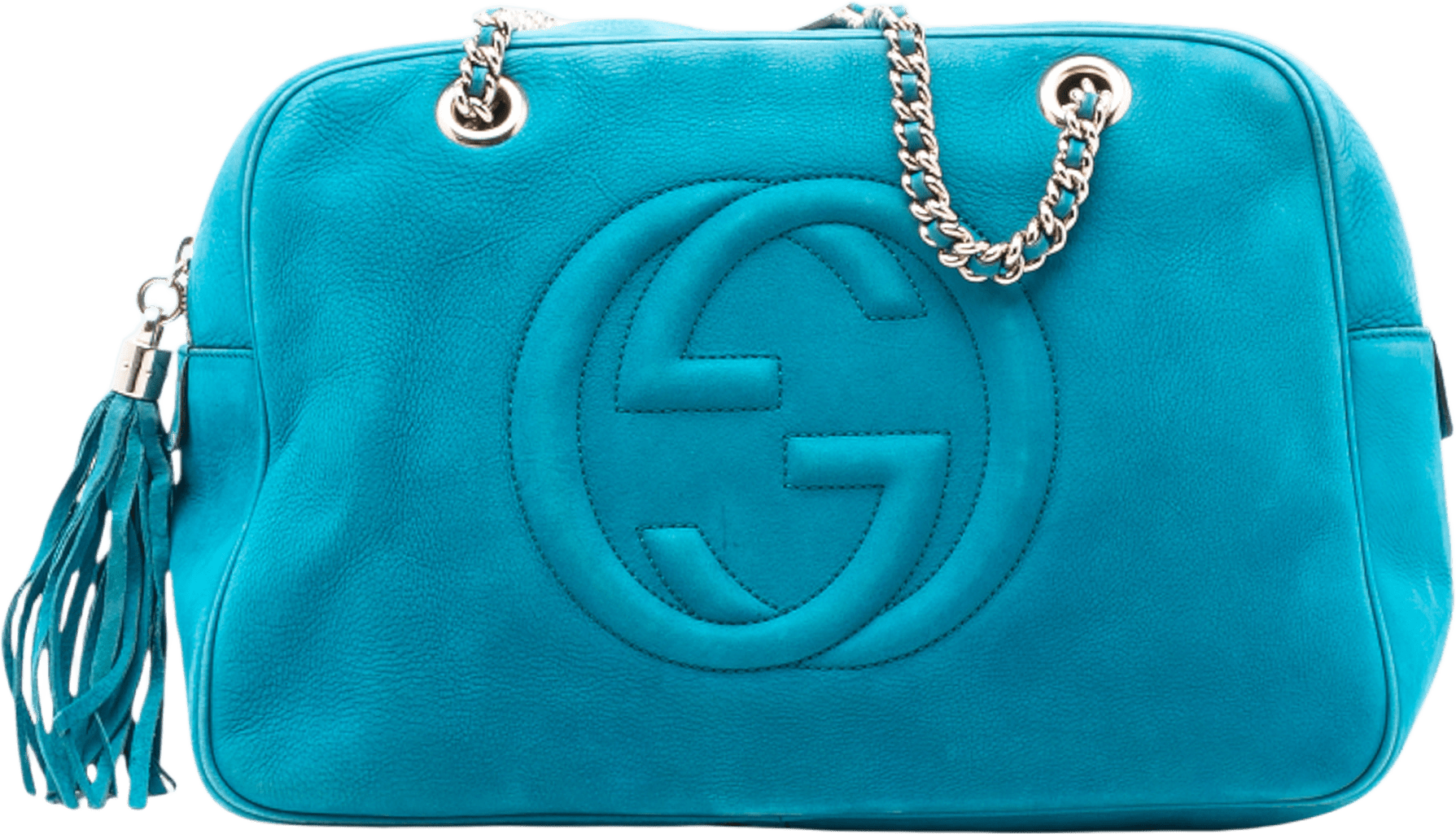 Gucci Nubuck Soho Chain Shoulder Bag, från Luxclusif, i färgen aqua.