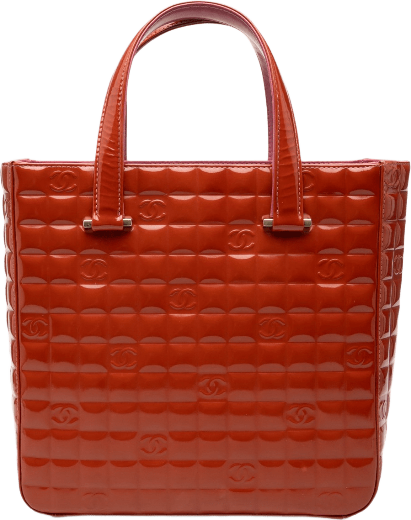 Chanel Cc Chocolate Bar Patent Tote, från Luxclusif, i färgen orange.
