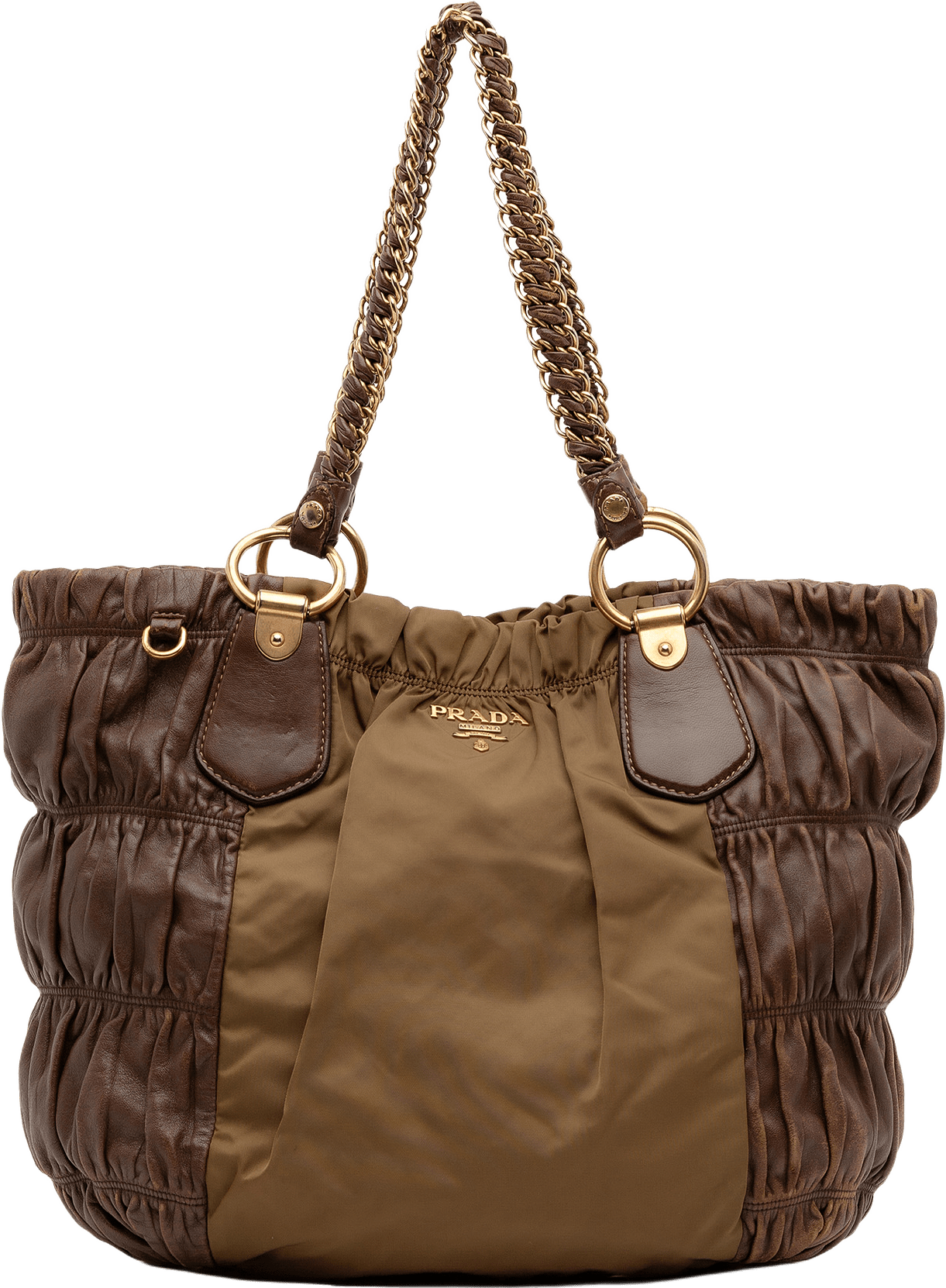 Prada Tessuto And Nappa Gaufre Tote, från Luxclusif, i färgen brown.