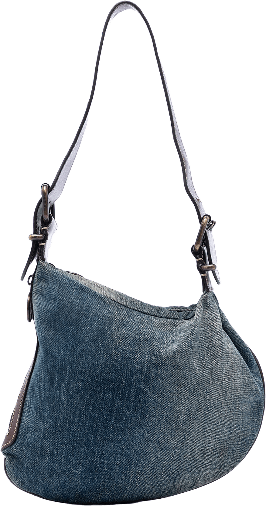 Fendi Denim Oyster Shoulder Bag, från Luxclusif, i färgen blue.