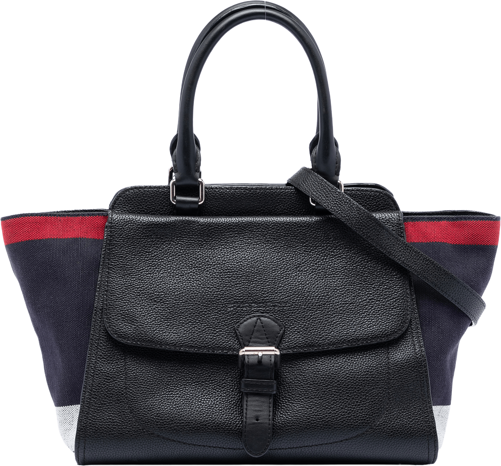 Burberry Leather And Mega Check Canvas Harcourt Satchel, från Luxclusif, i färgen navy.