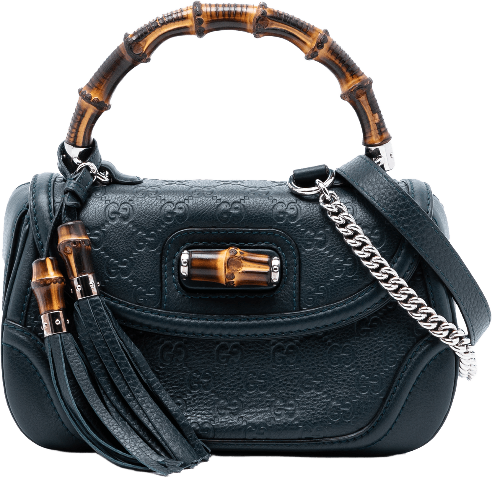 Gucci Medium Guccissima New Bamboo Top Handle Bag, från Luxclusif, i färgen navy.