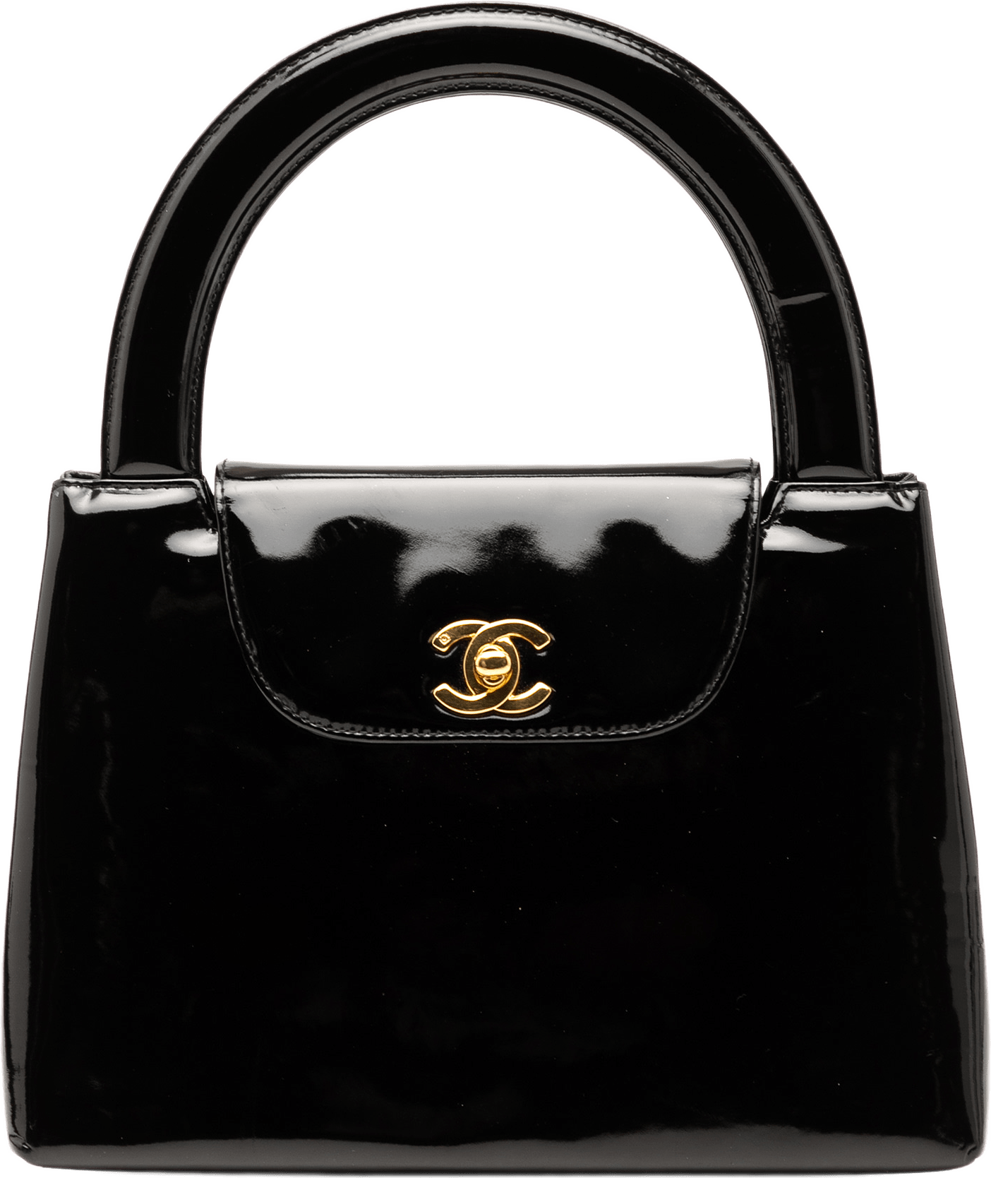 Chanel Cc Patent Kelly Top Handle Flap, från Luxclusif, i färgen black.