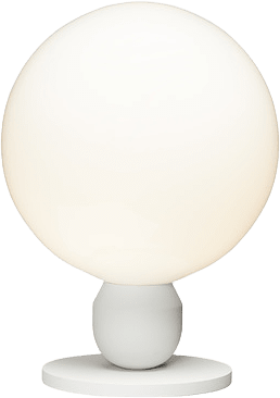 Bordslampa Atom, från Herstal, i färgen pärlvit/opal glas.