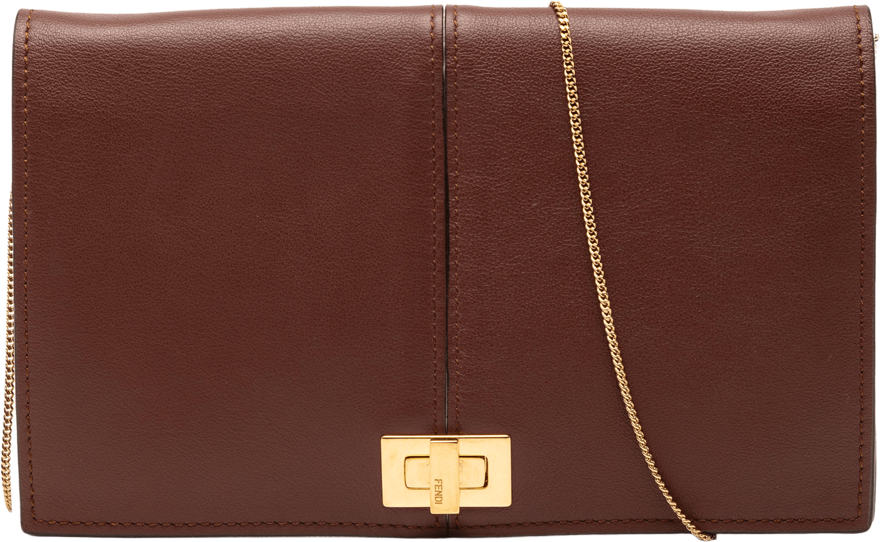 Fendi Leather Peekaboo Chain Clutch, från Luxclusif, i färgen brown.