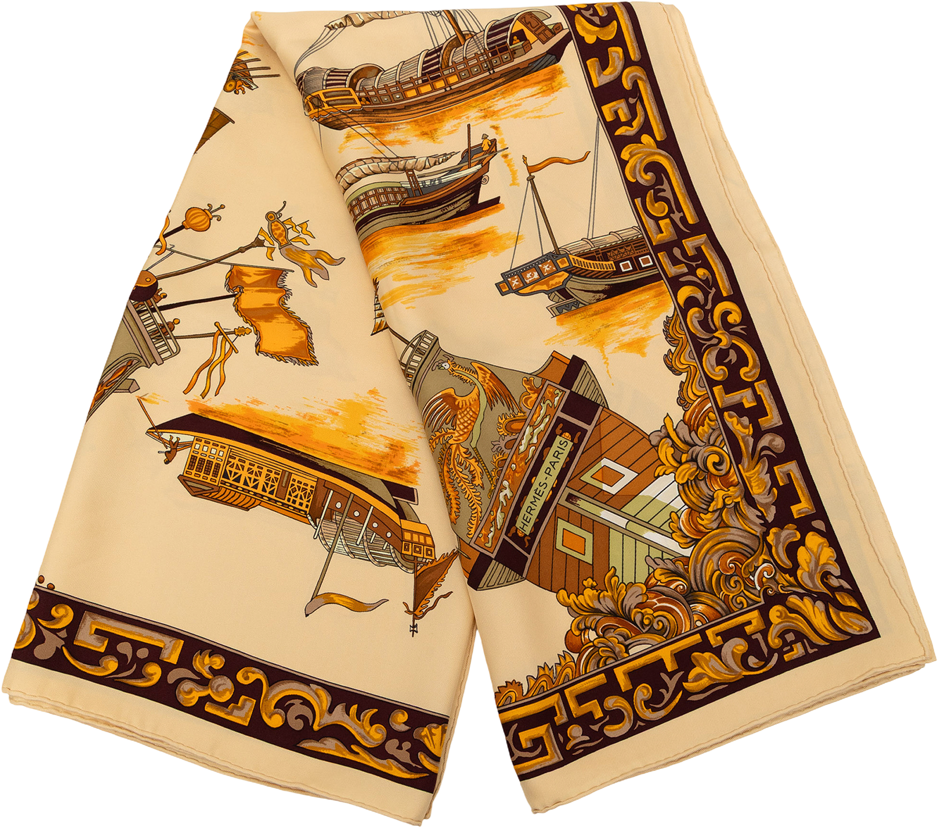 Hermès Jonques Et Sampans Silk Scarf, från Luxclusif, i färgen light orange.