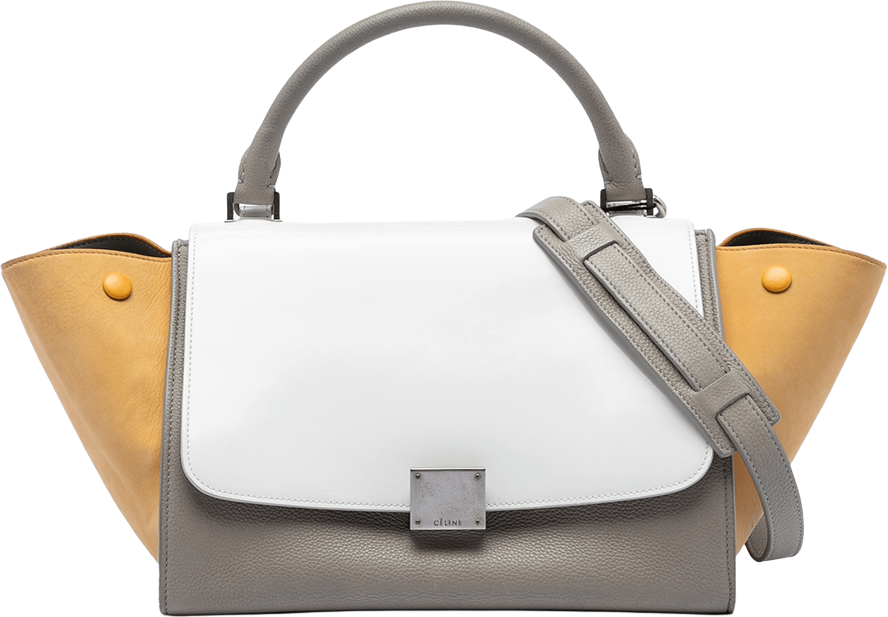 Celine Small Tricolor Leather Trapeze Satchel, från Luxclusif, i färgen gray.