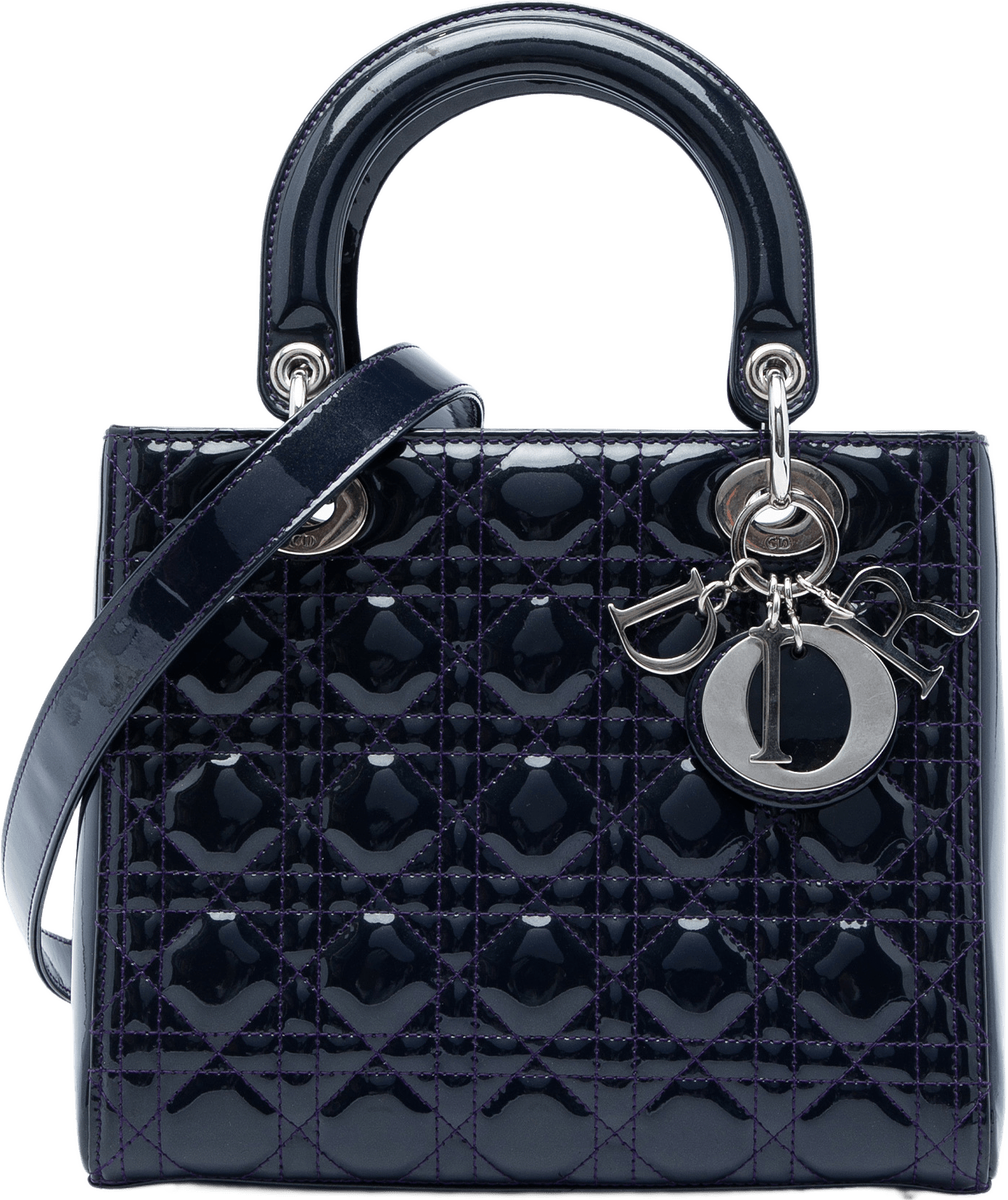 Dior Medium Patent Cannage Lady Dior, från Luxclusif, i färgen purpur.