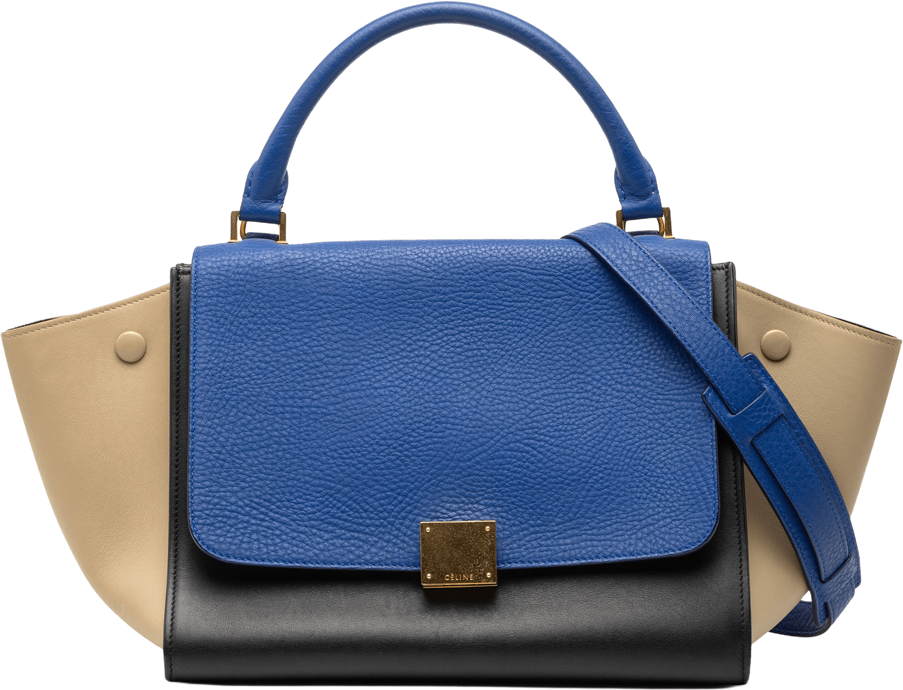 Celine Small Tricolor Leather Trapeze Satchel, från Luxclusif, i färgen black.