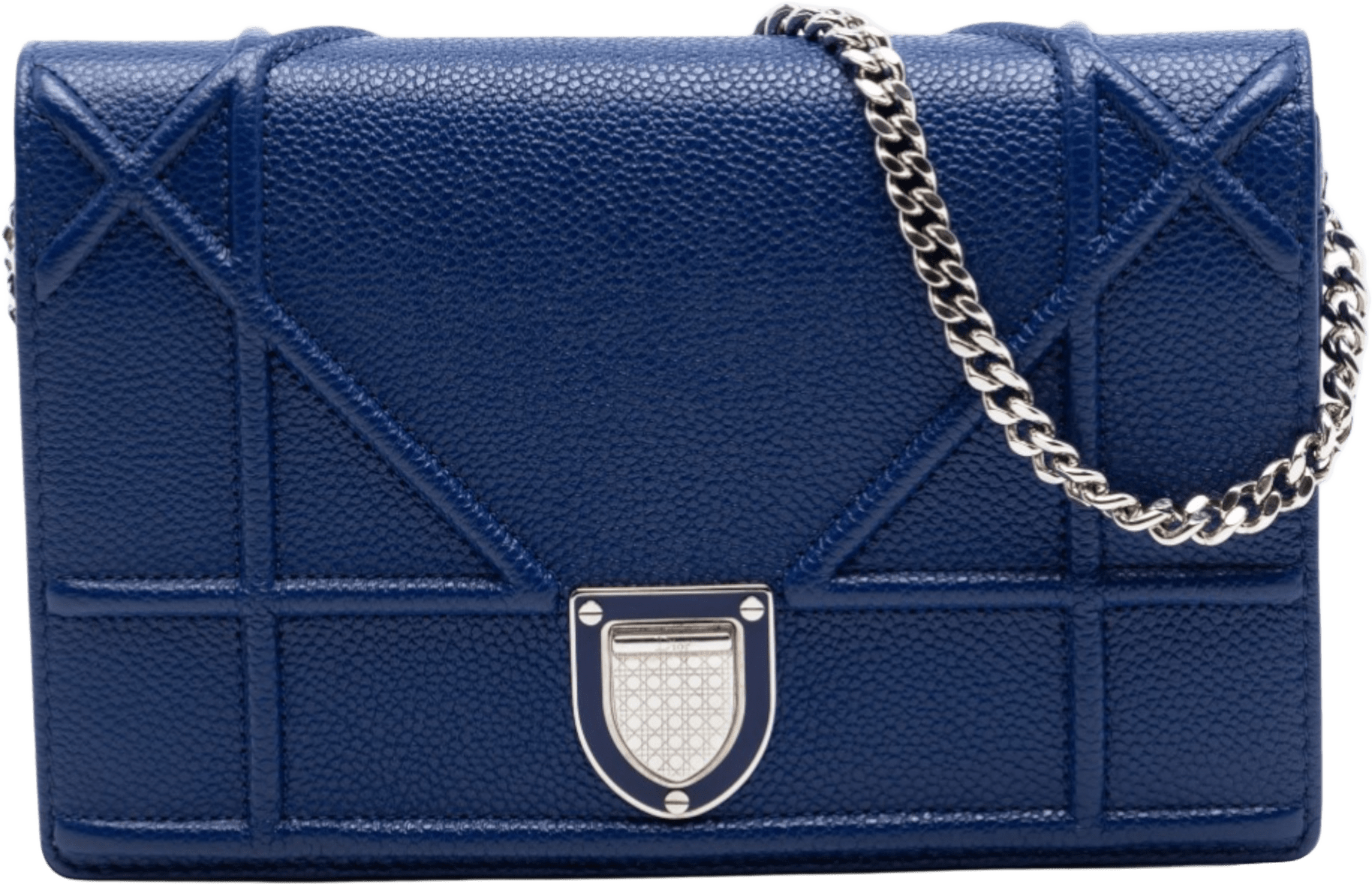 Dior Grained Calfskin Diorama Wallet On Chain, från Luxclusif, i färgen dark blue.