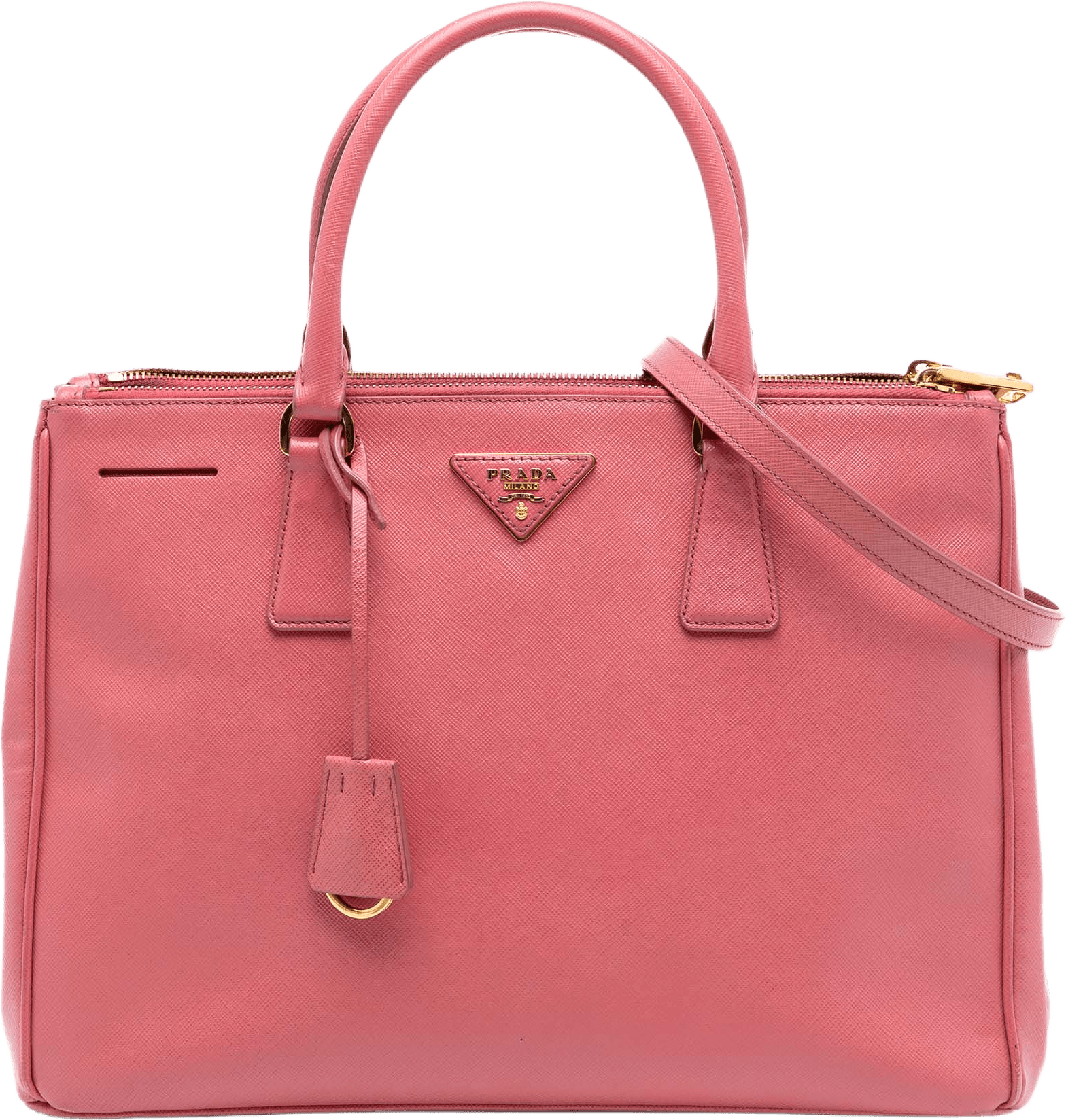 Prada Medium Saffiano Lux Galleria Double Zip Satchel, från Luxclusif, i färgen pink.