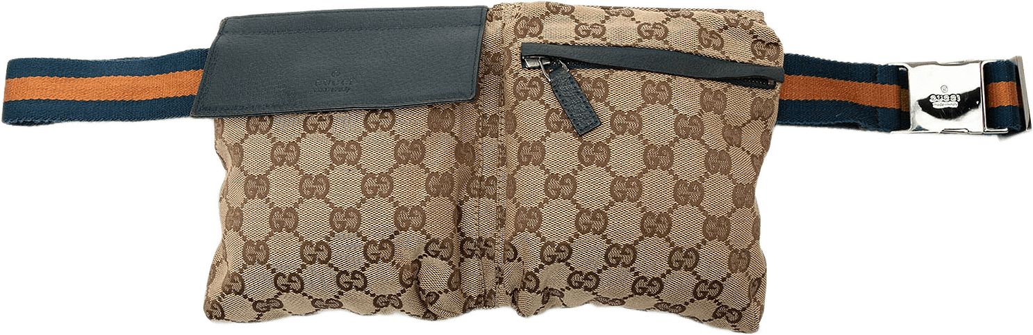 Gucci Gg Canvas Web Double Pocket Belt Bag, från Luxclusif, i färgen beige.