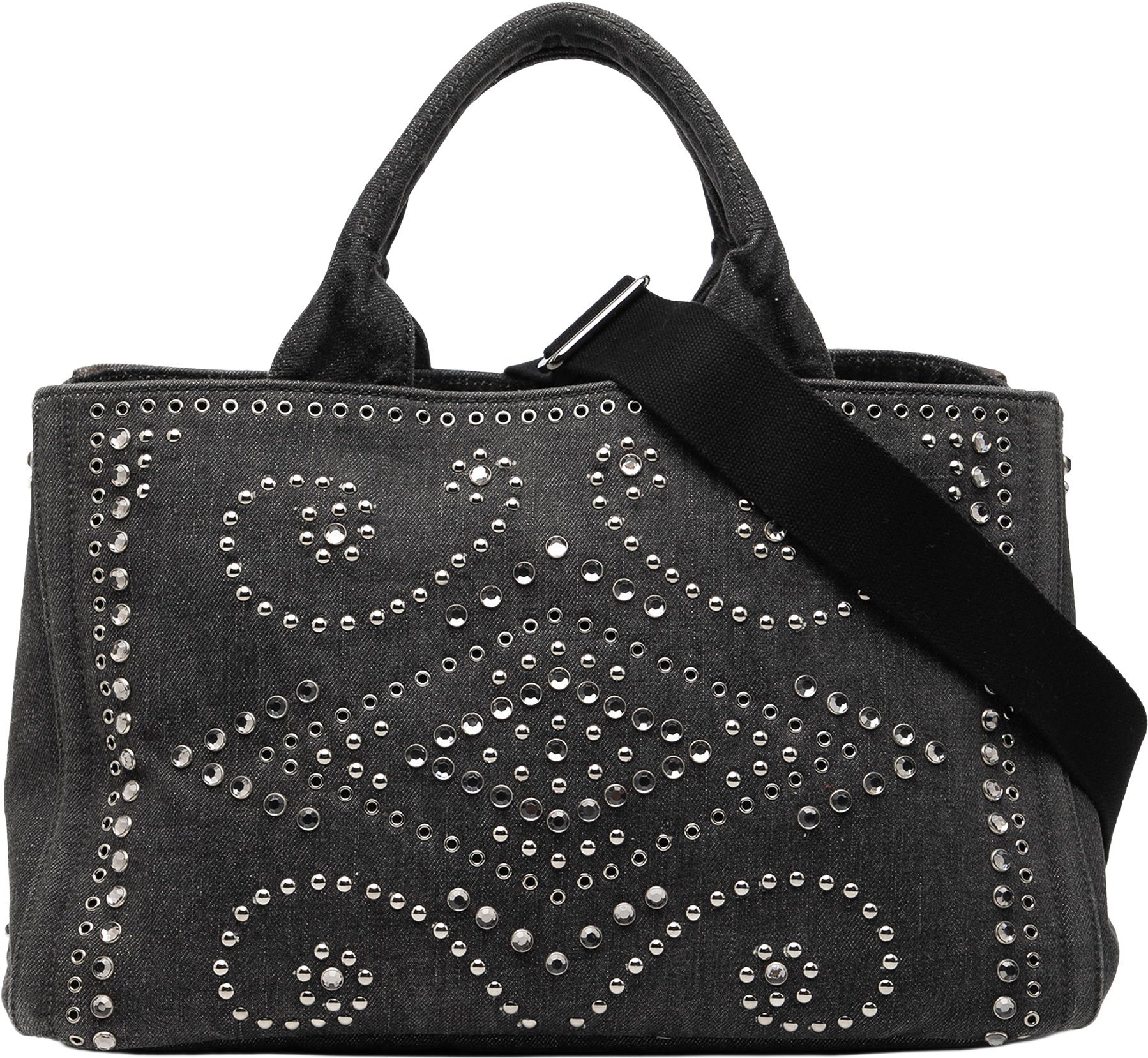 Prada Denim Canapa Bijoux Satchel, från Luxclusif, i färgen black.