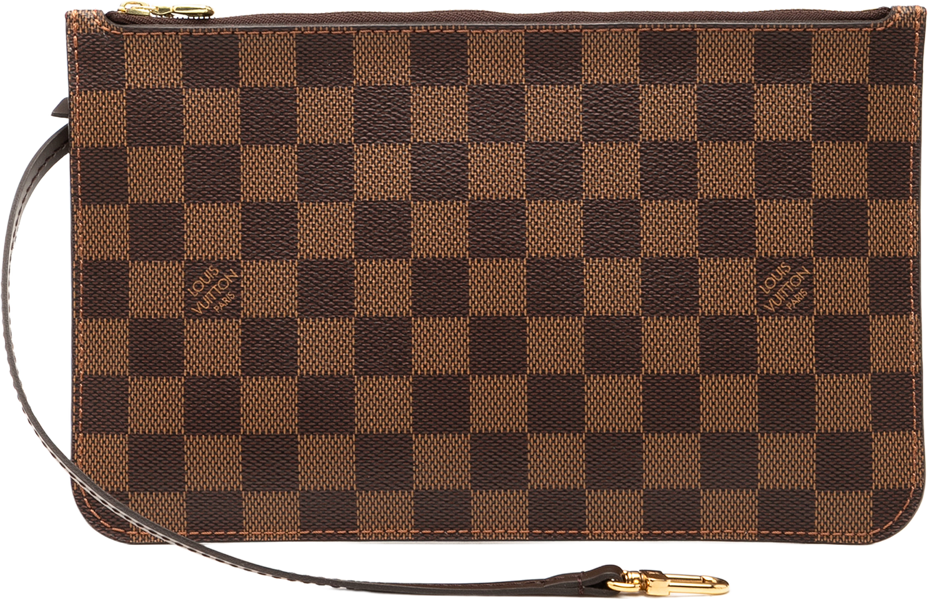 Louis Vuitton Damier Ebene Neverfull Pouch Mm, från Luxclusif, i färgen brown.