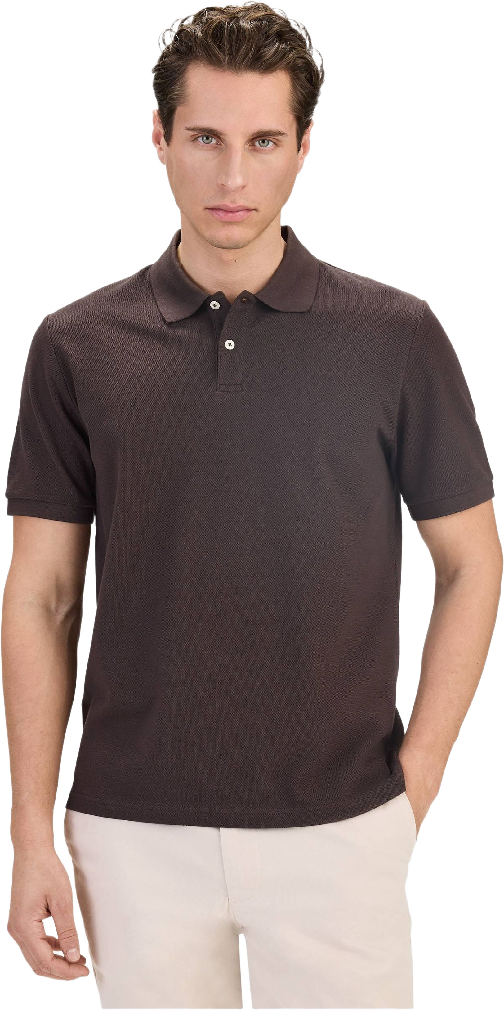 Cotton S/s Jersey Polo Piké (ola), från John Henric, i färgen dark brown.