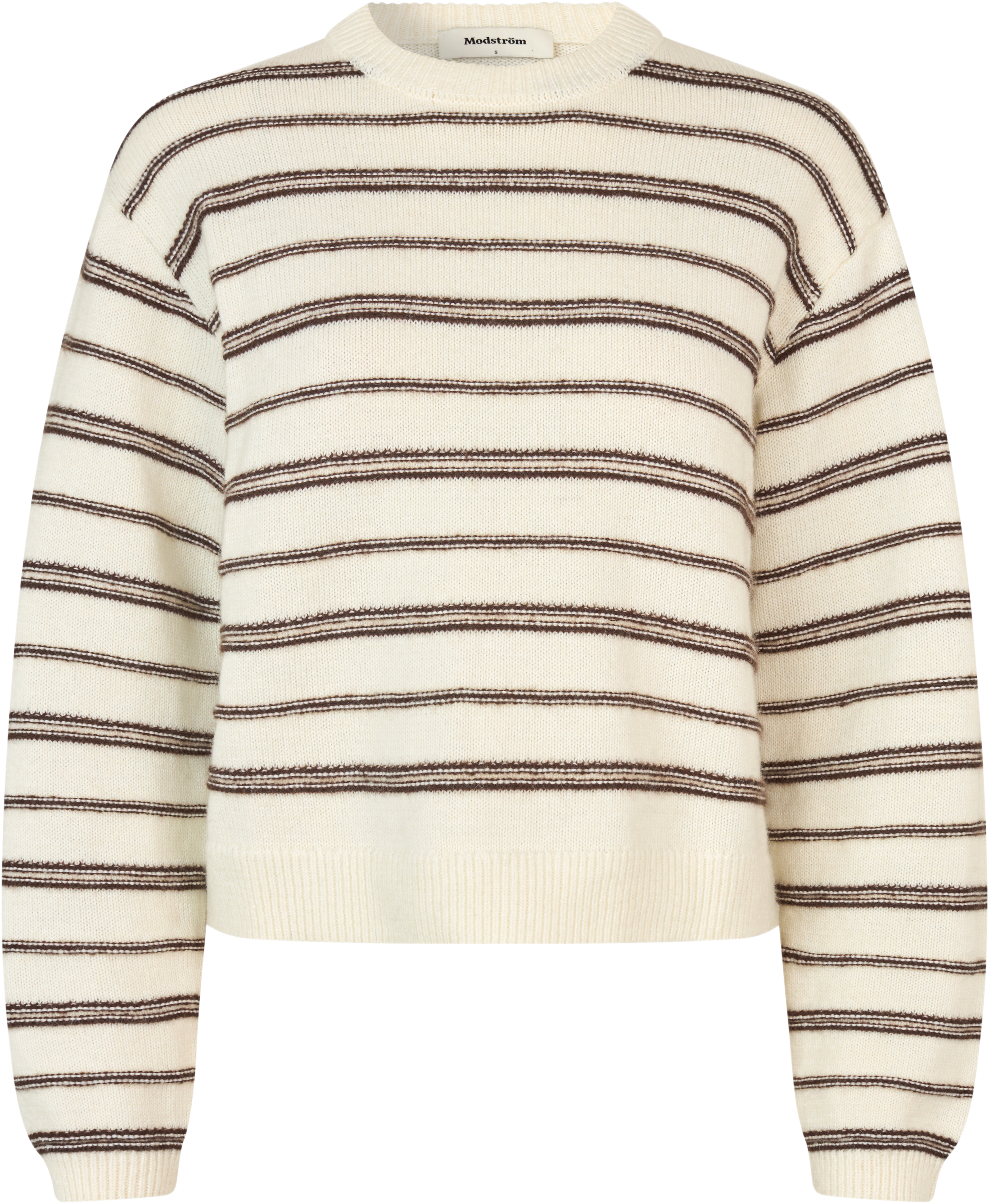Lineusmd Stripe O-neck, från Modström, i färgen soft white cedar stripe.