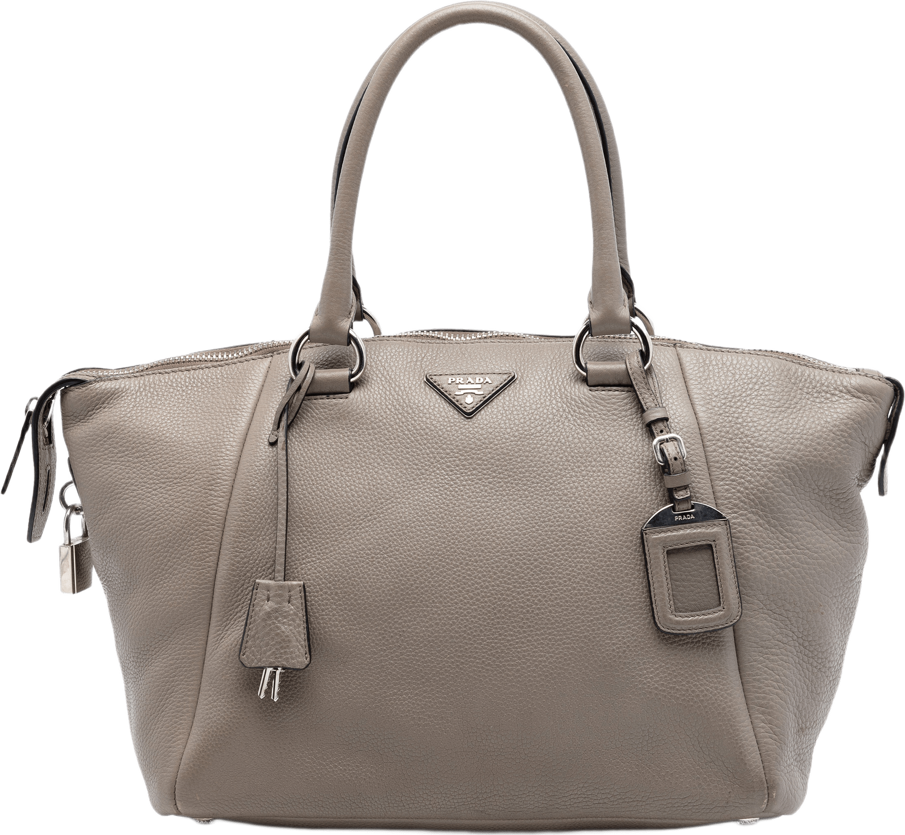 Prada Vitello Daino Double Handle Bag, från Luxclusif, i färgen taupe.