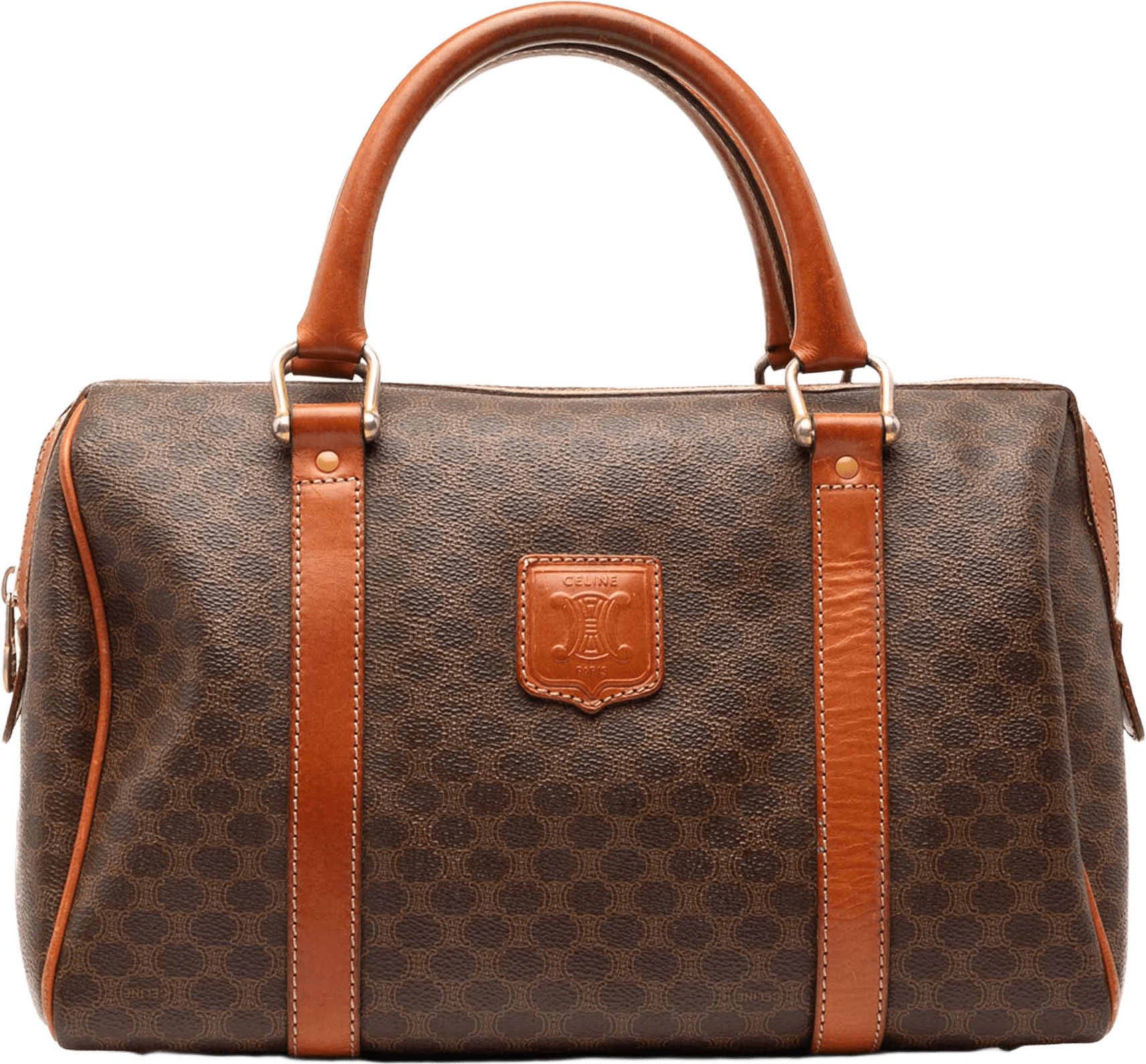 Celine Macadam Coated Canvas Boston Bag, från Luxclusif, i färgen brown.