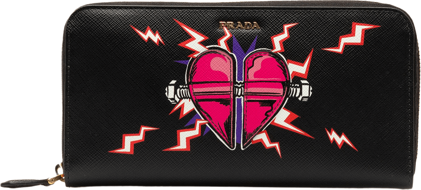 Prada X Universal Studios Saffiano Frakenstien Heart Long Wallet