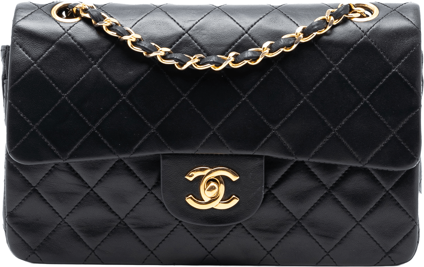 Chanel Small Classic Lambskin Double Flap, från Luxclusif, i färgen black.