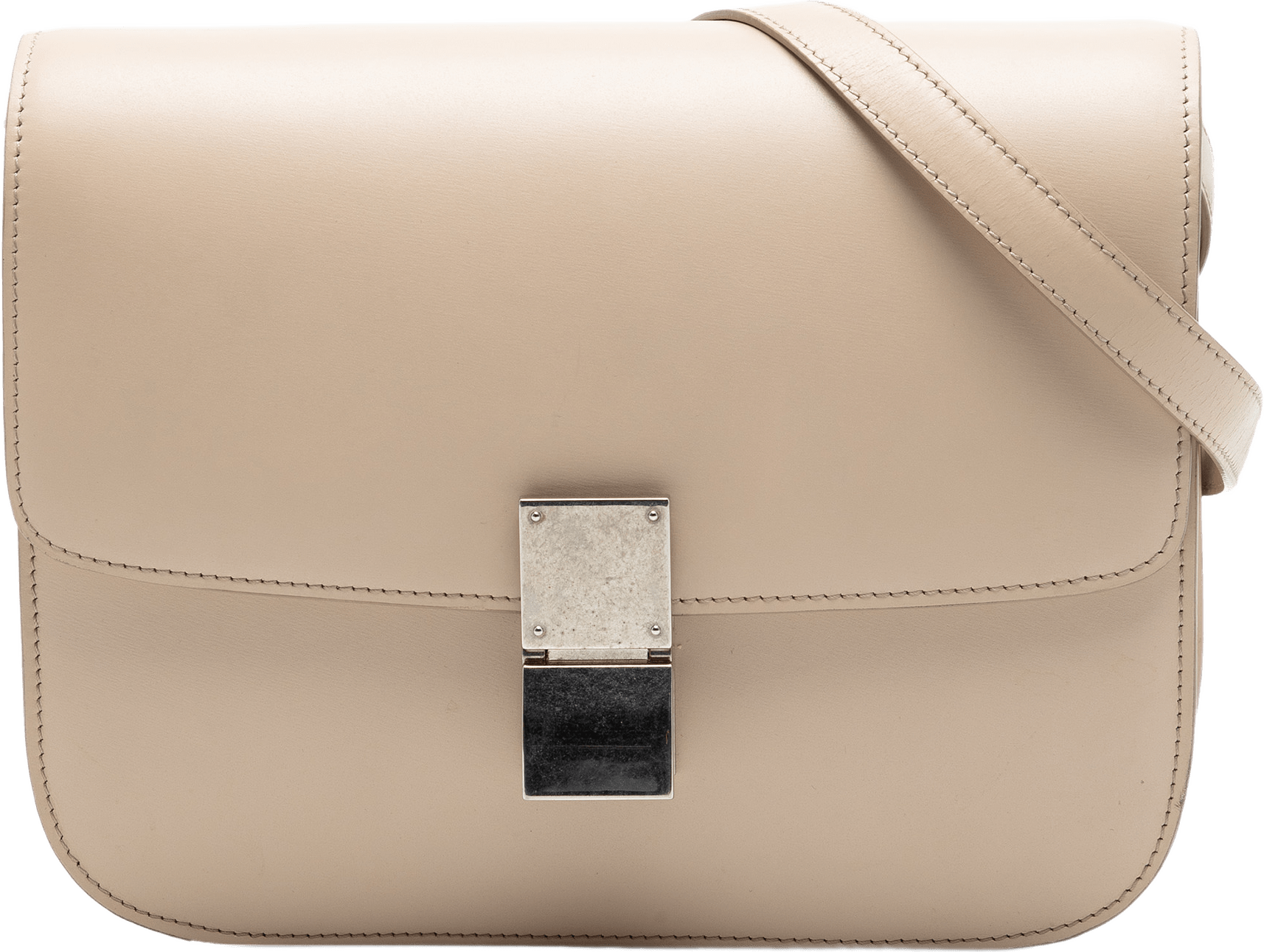 Celine Medium Calfskin Classic Box, från Luxclusif, i färgen beige.