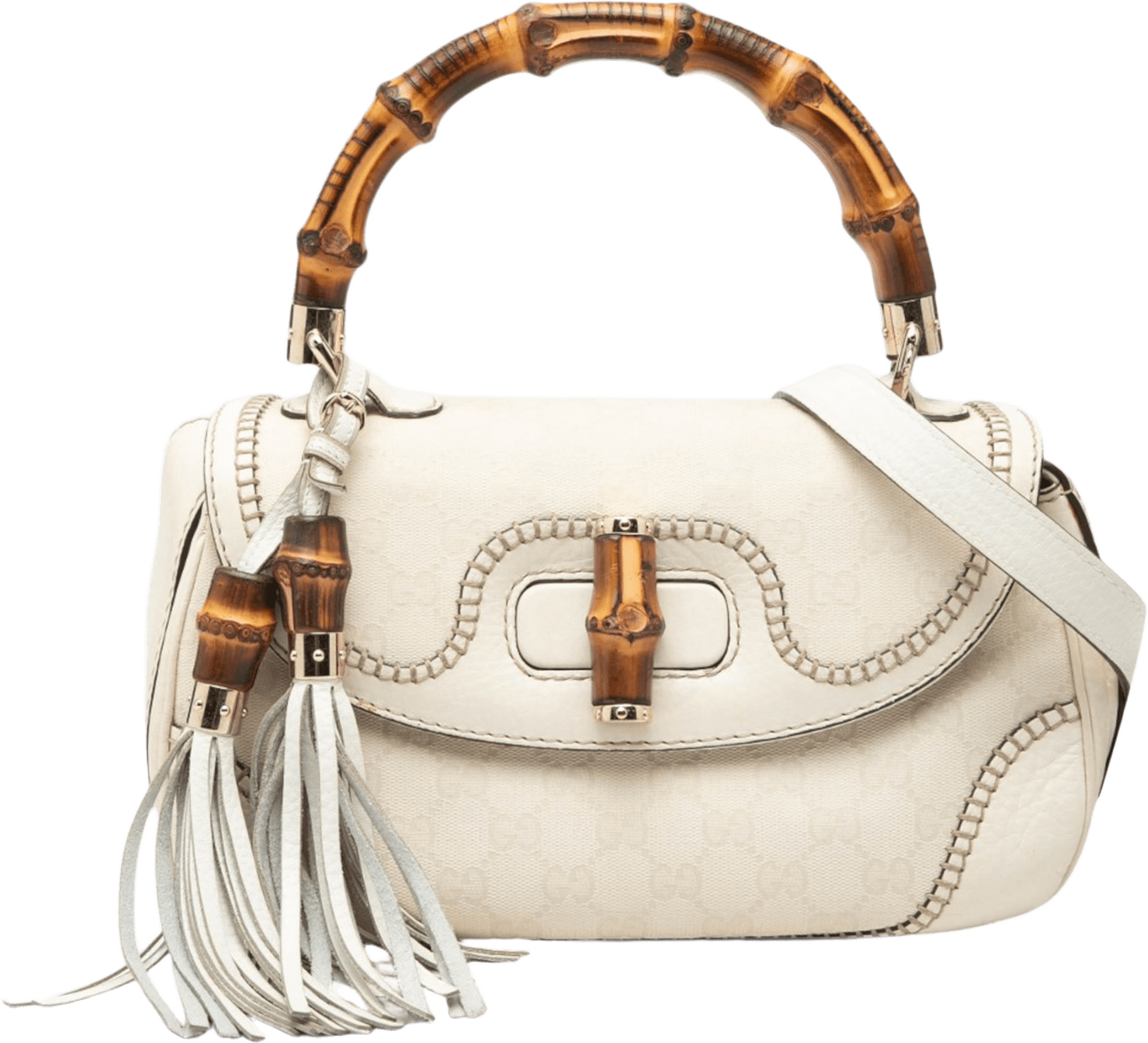 Gucci Medium Gg Canvas New Bamboo Satchel, från Luxclusif, i färgen white.