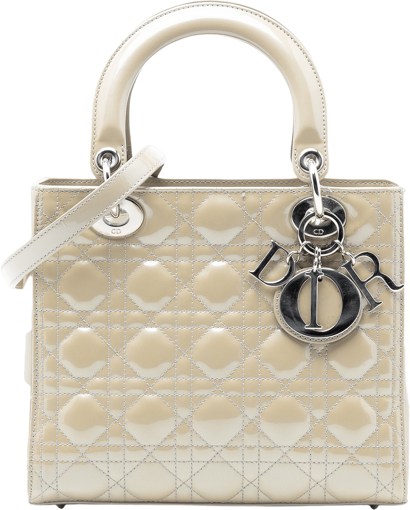 Dior Medium Patent Cannage Lady Dior, från Luxclusif, i färgen beige.
