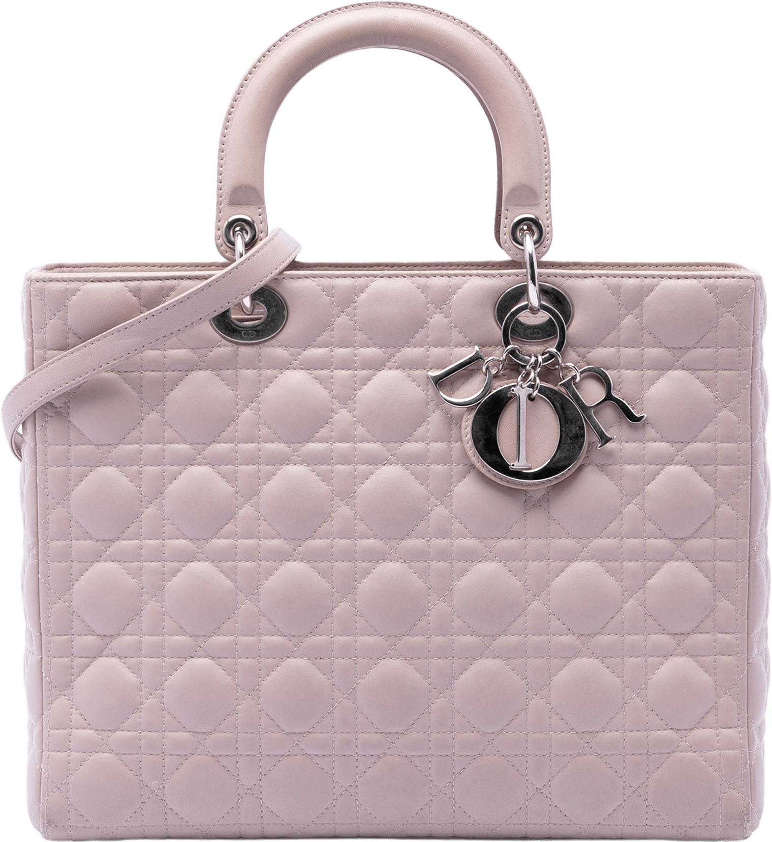 Dior Large Lambskin Cannage Lady Dior, från Luxclusif, i färgen light pink.