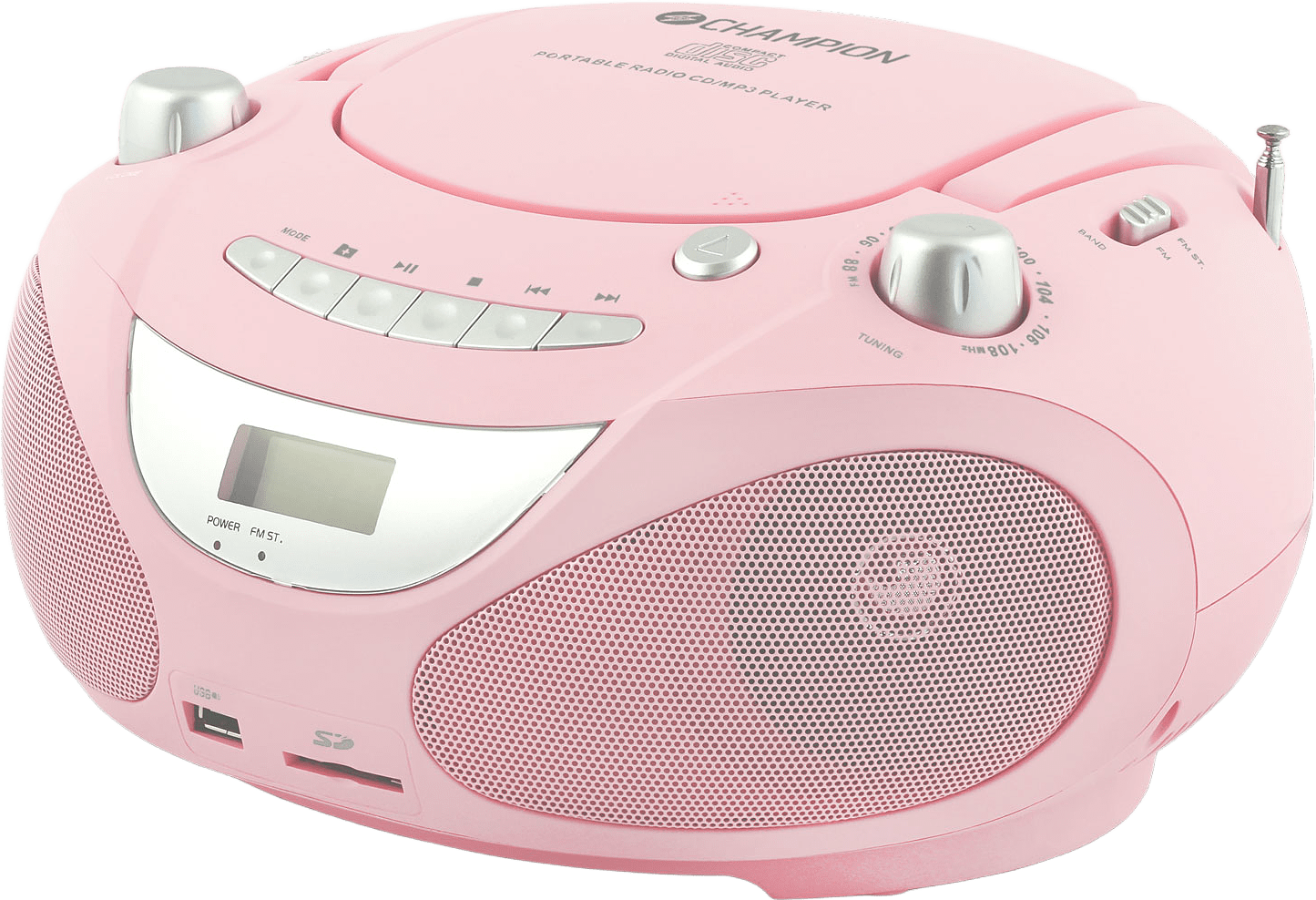 Boombox Cd/radio/mp3/usb, från Champion Nordic, i färgen rosa.