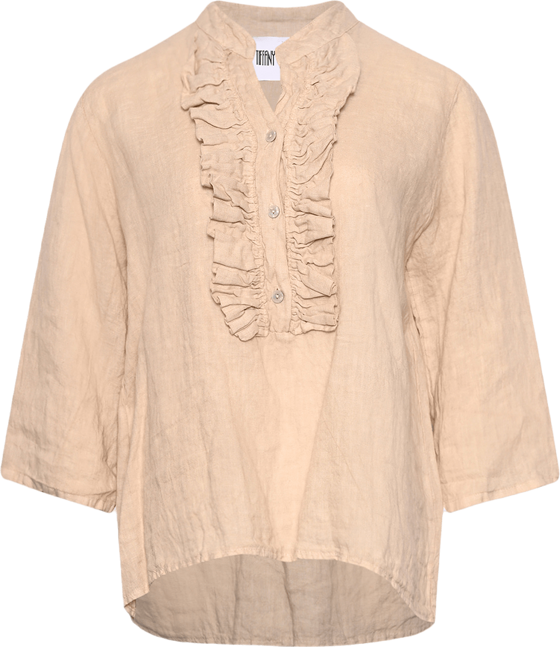 Harper, Ruffle Blouse, Linen - Soft Grey, från Tiffany, i färgen soft grey.