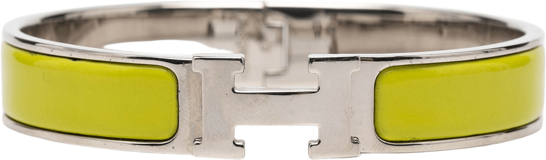 Hermès Narrow Enamel Clic H Bracelet Pm, från Luxclusif, i färgen neon yellow.