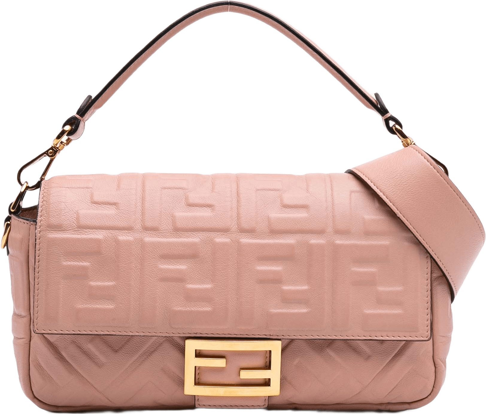 Fendi Zucca Embossed Leather Baguette Satchel, från Luxclusif, i färgen pink.
