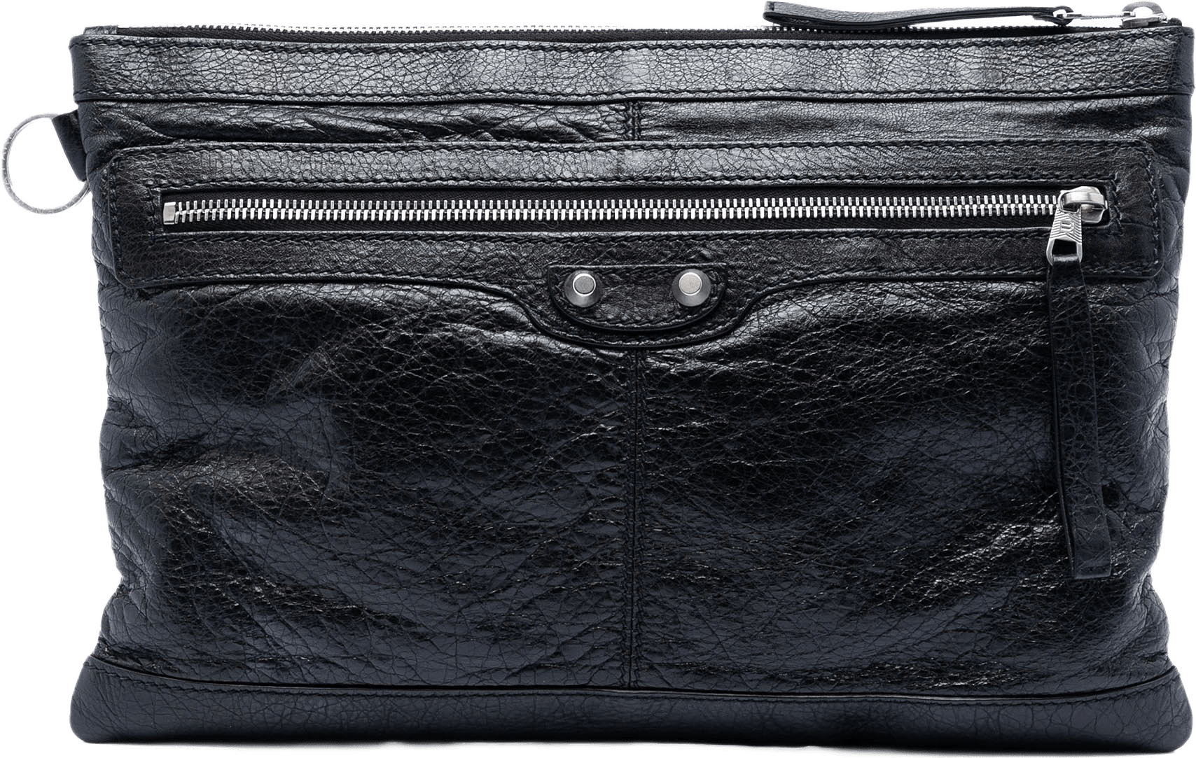 Balenciaga Lambskin Motocross Classic Clip M Clutch, från Luxclusif, i färgen black.