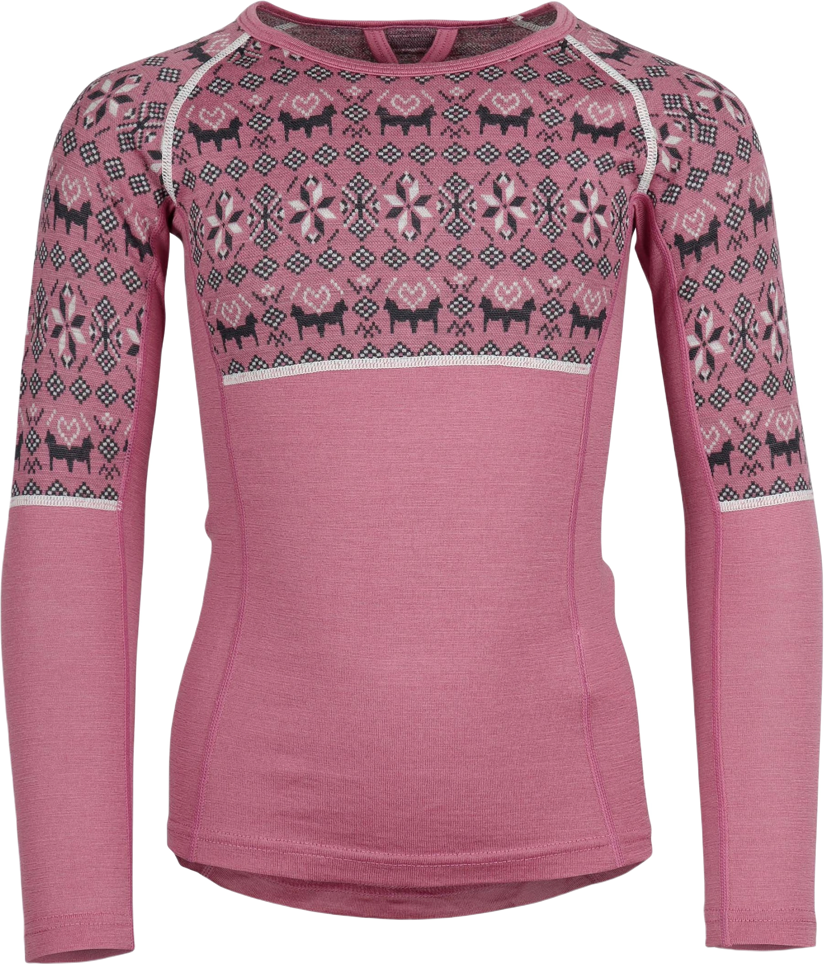 Merino Dalecarlian Ii Top Kids, från Bagheera, i färgen pink/dark grey.