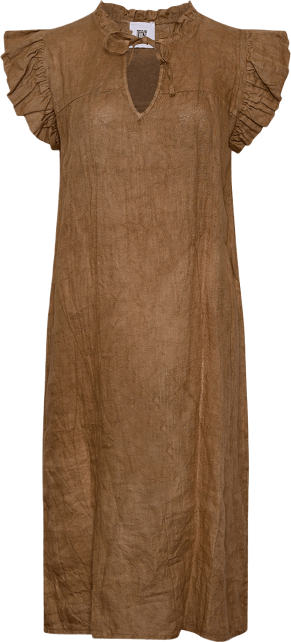 Etta, Frill Dress, Linen - Light Brown, från Tiffany, i färgen light brown.