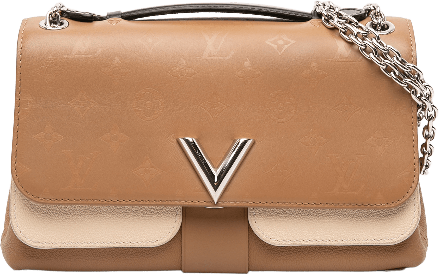 Louis Vuitton Bicolor Monogram Cuir Plume Ecume Very Chain Bag, från Luxclusif, i färgen brown.