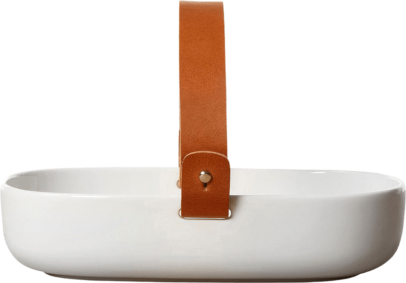 Serveringsfat m. handtag i läder, Koppa, från Marimekko, i färgen White.
