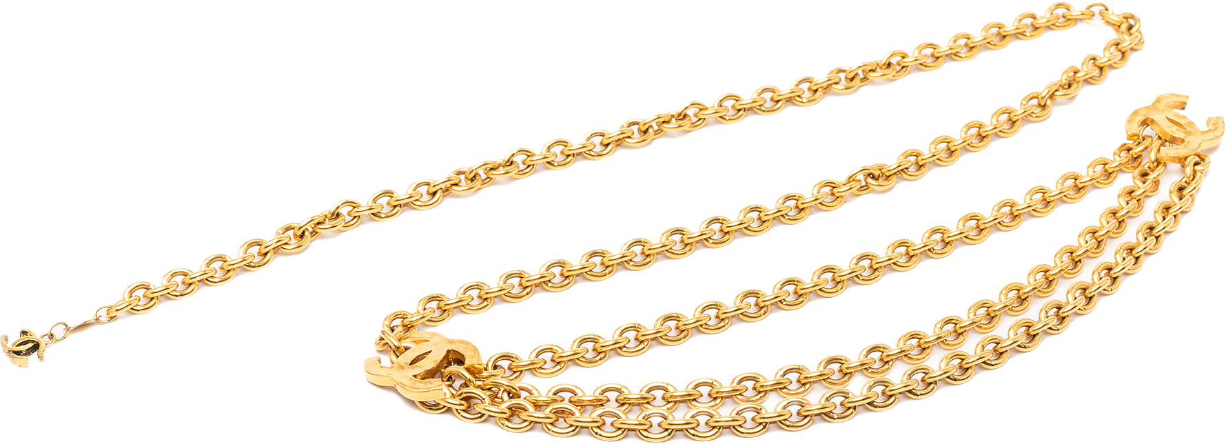 Chanel Gold Plated Triple Cc Chain Belt, från Luxclusif, i färgen gold.
