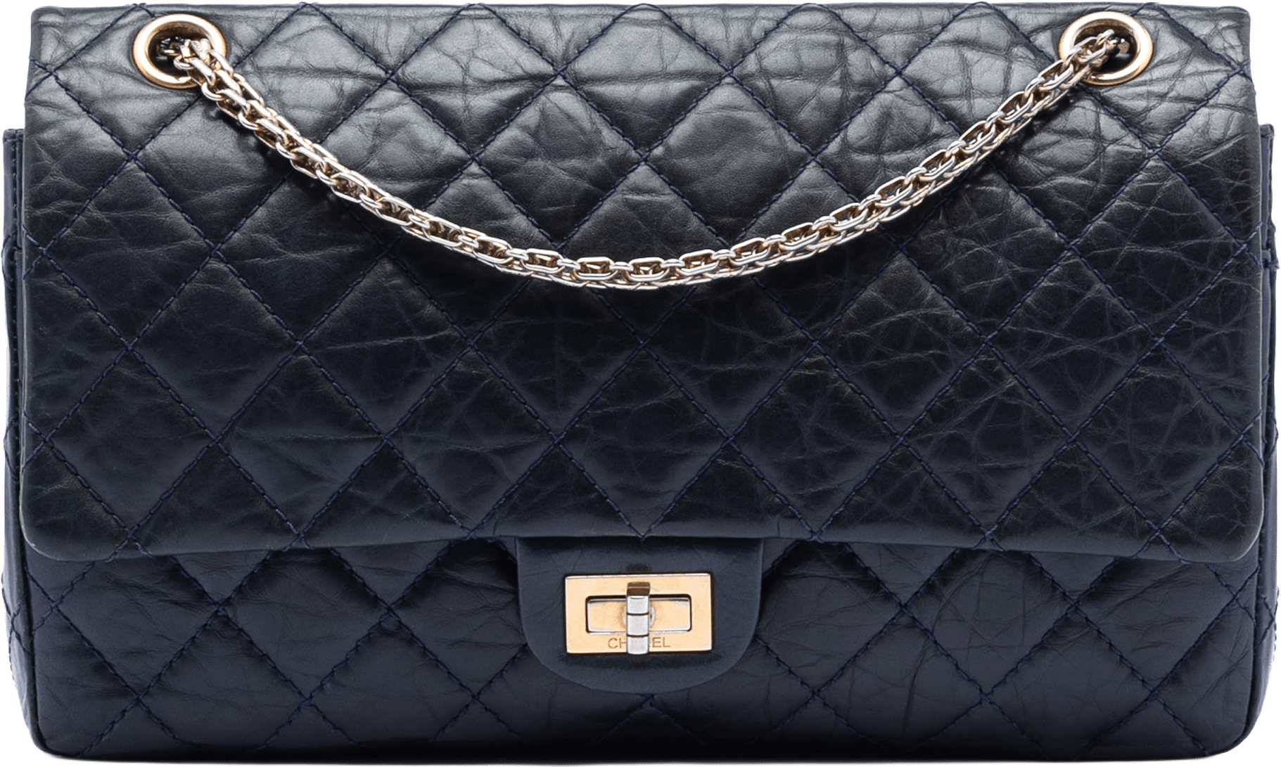 Chanel Quilted Aged Calfskin Reissue 2.55 Double Flap 226, från Luxclusif, i färgen navy.