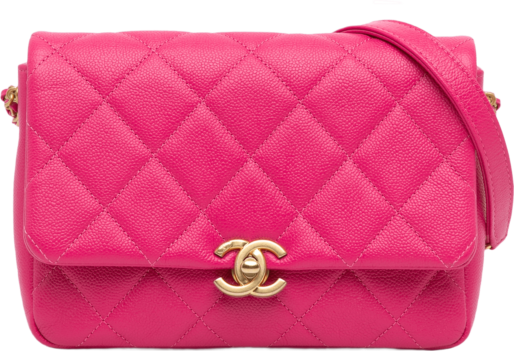 Chanel Small Quilted Caviar Chain Melody Flap, från Luxclusif, i färgen dark pink.