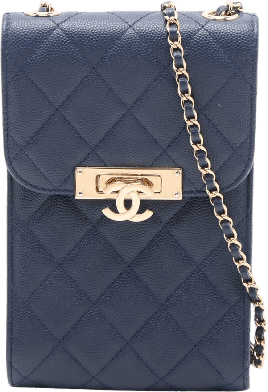 Chanel Quilted Caviar Golden Class Phone Holder, från Luxclusif, i färgen navy.