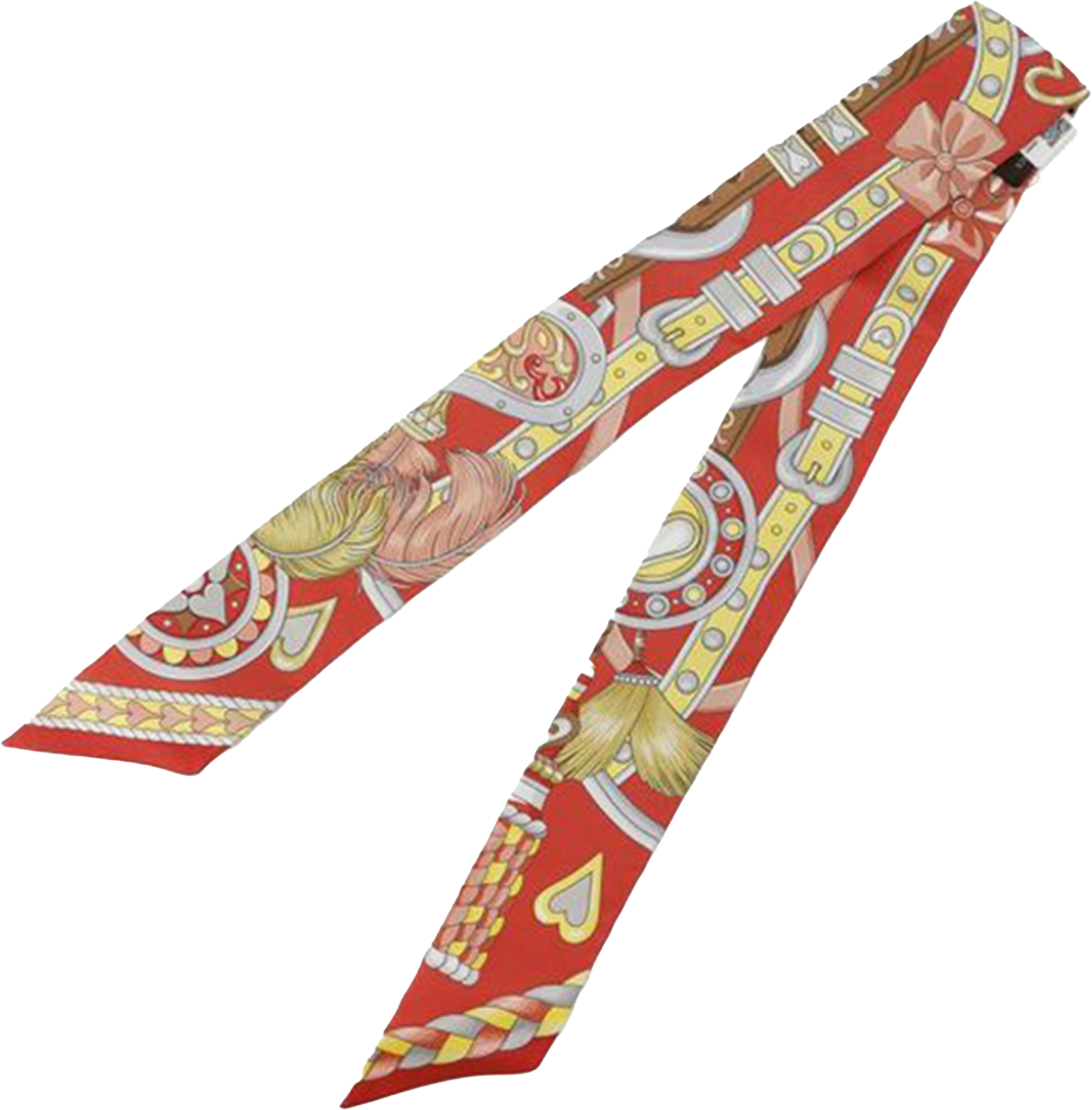 Hermès Harnais De Cour Silk Twilly Scarf, från Luxclusif, i färgen red.