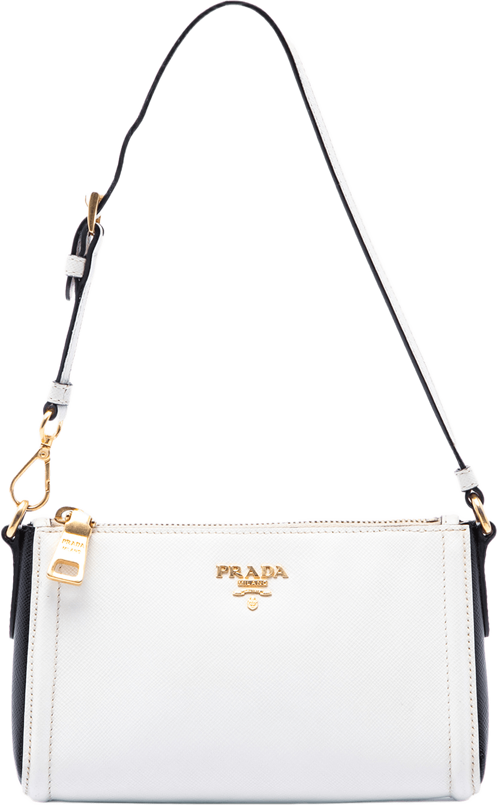 Prada Saffiano Lux Pochette, från Luxclusif, i färgen vit.