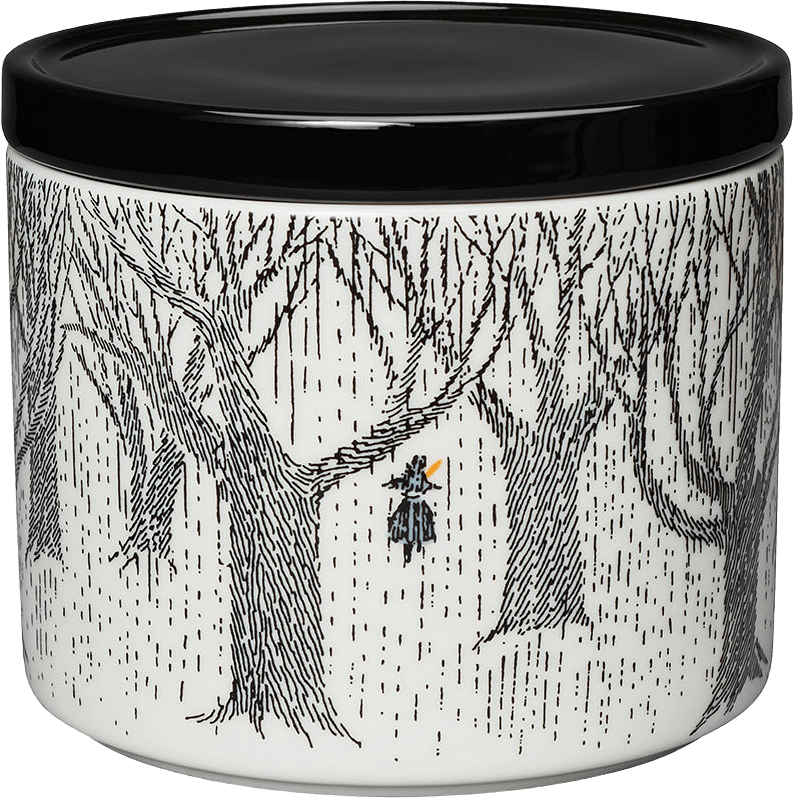 Muminburk med lock, 70 cl, från Arabia, i färgen Trogen sitt ursprung.